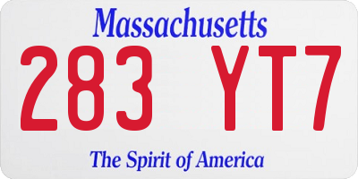 MA license plate 283YT7