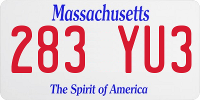 MA license plate 283YU3
