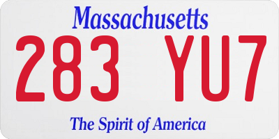 MA license plate 283YU7
