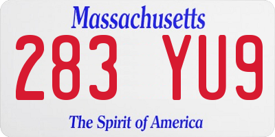 MA license plate 283YU9