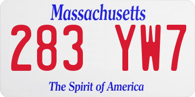MA license plate 283YW7