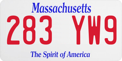 MA license plate 283YW9