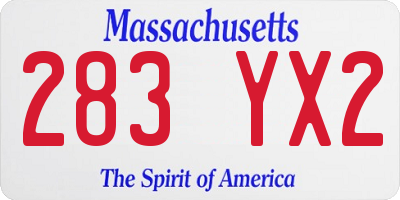 MA license plate 283YX2