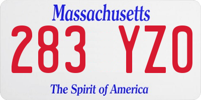 MA license plate 283YZ0