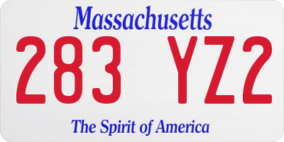 MA license plate 283YZ2