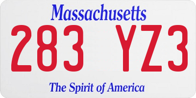 MA license plate 283YZ3