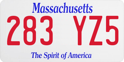 MA license plate 283YZ5
