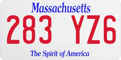 MA license plate 283YZ6