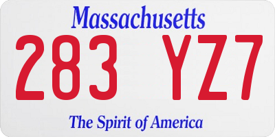 MA license plate 283YZ7
