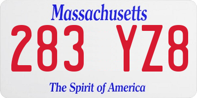 MA license plate 283YZ8