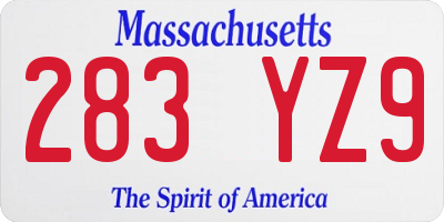 MA license plate 283YZ9