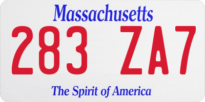 MA license plate 283ZA7