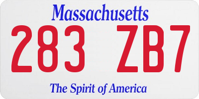 MA license plate 283ZB7