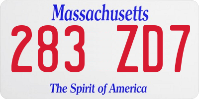 MA license plate 283ZD7