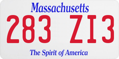 MA license plate 283ZI3