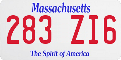 MA license plate 283ZI6