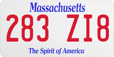 MA license plate 283ZI8