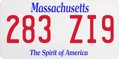 MA license plate 283ZI9