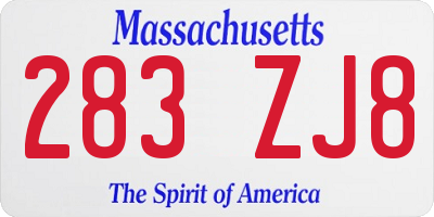 MA license plate 283ZJ8
