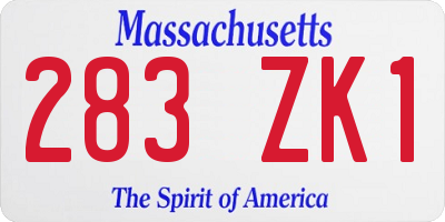 MA license plate 283ZK1