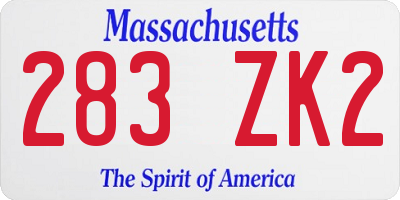 MA license plate 283ZK2