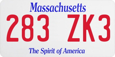 MA license plate 283ZK3
