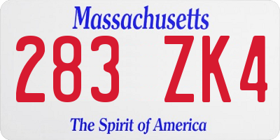 MA license plate 283ZK4