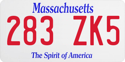 MA license plate 283ZK5