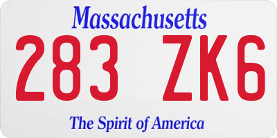 MA license plate 283ZK6