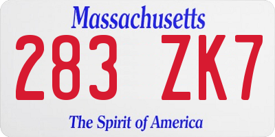 MA license plate 283ZK7