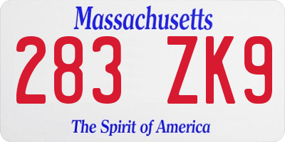 MA license plate 283ZK9