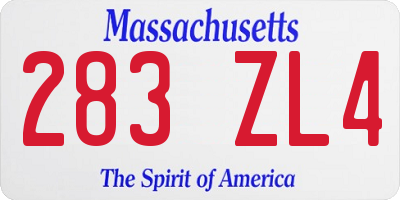 MA license plate 283ZL4
