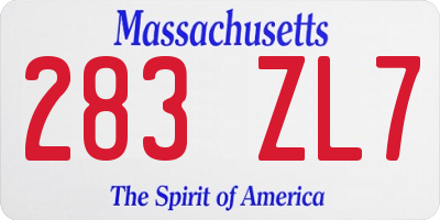 MA license plate 283ZL7