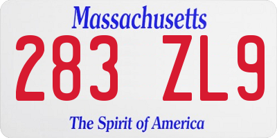 MA license plate 283ZL9