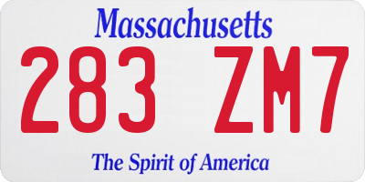 MA license plate 283ZM7