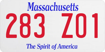 MA license plate 283ZO1
