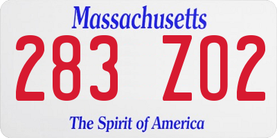 MA license plate 283ZO2