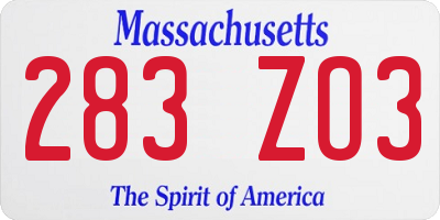 MA license plate 283ZO3