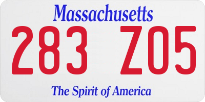 MA license plate 283ZO5