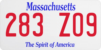 MA license plate 283ZO9
