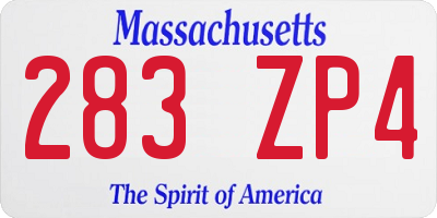 MA license plate 283ZP4