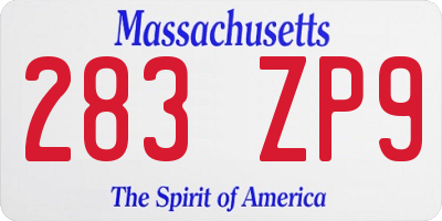 MA license plate 283ZP9