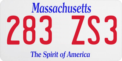 MA license plate 283ZS3