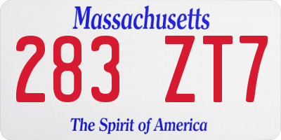 MA license plate 283ZT7