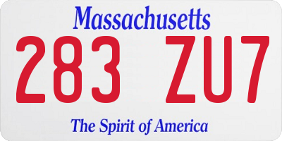 MA license plate 283ZU7