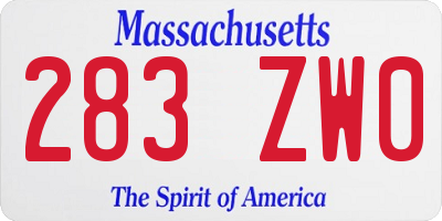 MA license plate 283ZW0