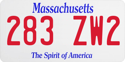 MA license plate 283ZW2