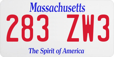 MA license plate 283ZW3