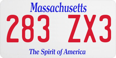 MA license plate 283ZX3