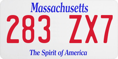 MA license plate 283ZX7